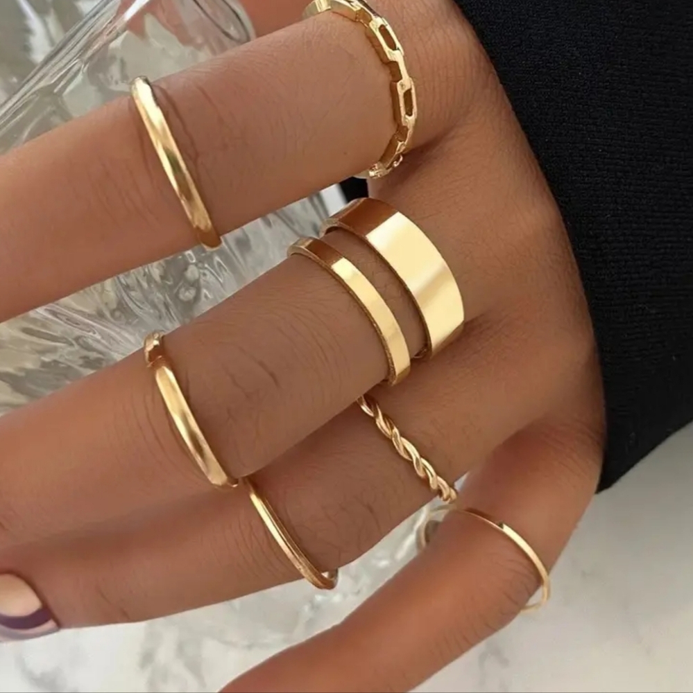 Gold Stacker Midi Ring Set Boho Minimalist Simple Adjustable 7pcs